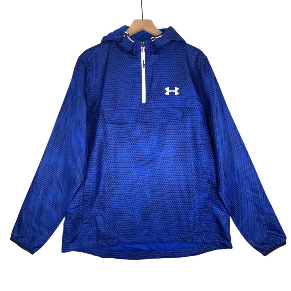 Under Armour Half Zip Pullover‎ Windbreaker Anorak Men Large Blue Black Hoodie